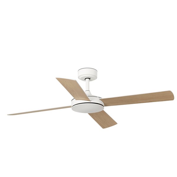 Ventilador de techo MALLORCA L con control inteligente TUYA, 40W blanco/arce mando, Ø132 cm, 4 palas