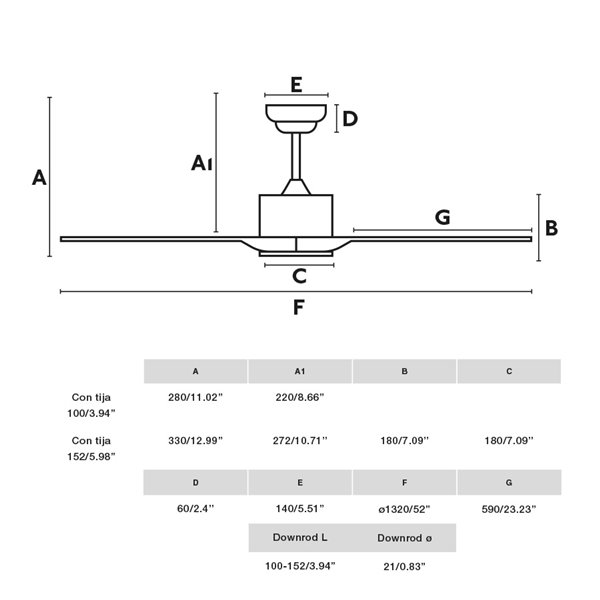 Ventilateur de plafond LUZON DC blanc 23W avec télécommande intelligente TUYA, Ø132 cm, 3 pales