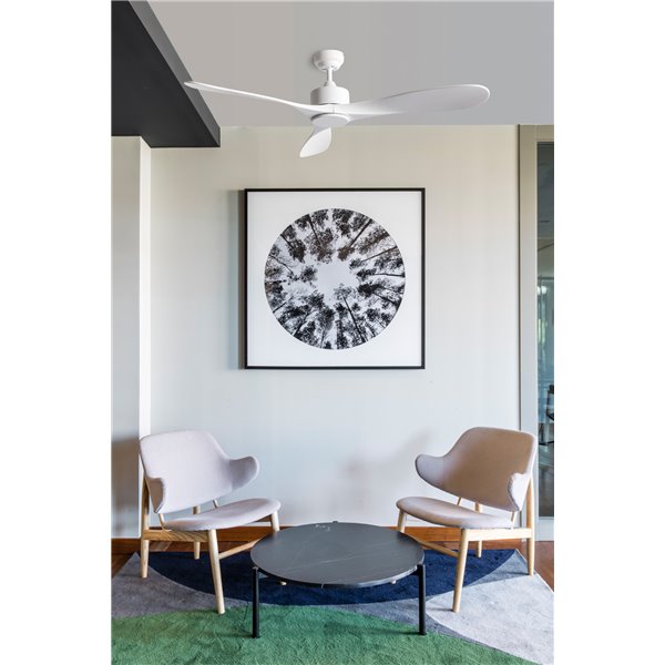 Ventilateur de plafond blanc LUZON DC avec commande WIZ 23W, Ø132 cm, 3 pales et télécommande