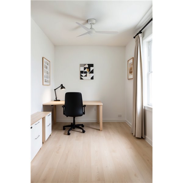 Ventilador de techo SFERA S sin luz, blanco 28W, con mando y control inteligente TUYA, Ø90 cm, 3 palas
