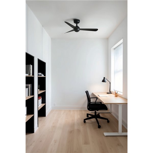 Ventilador de techo SFERA S negro 28W, sin luz, con mando y control inteligente TUYA, Ø90 cm