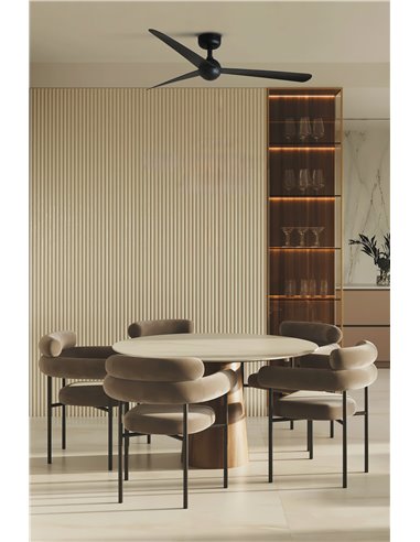 Ventilateur de plafond noir SFERA M 34W, sans lumière, avec télécommande TUYA, Ø125 cm, 3 pales