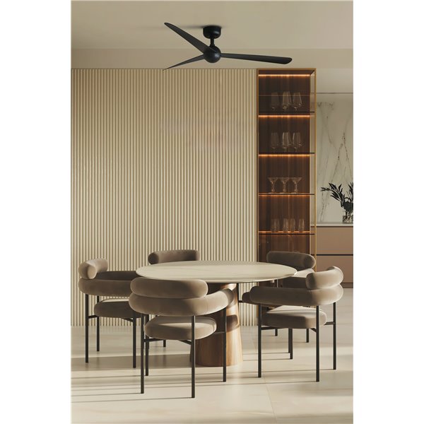 Ventilateur de plafond noir SFERA M 34W, sans lumière, avec télécommande TUYA, Ø125 cm, 3 pales