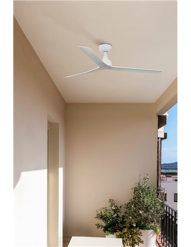 Ventilador sin luz de techo MARINE M 27W blanco, apto para exterior IP44, con mando y control TUYA, Ø125 cm, 3 palas