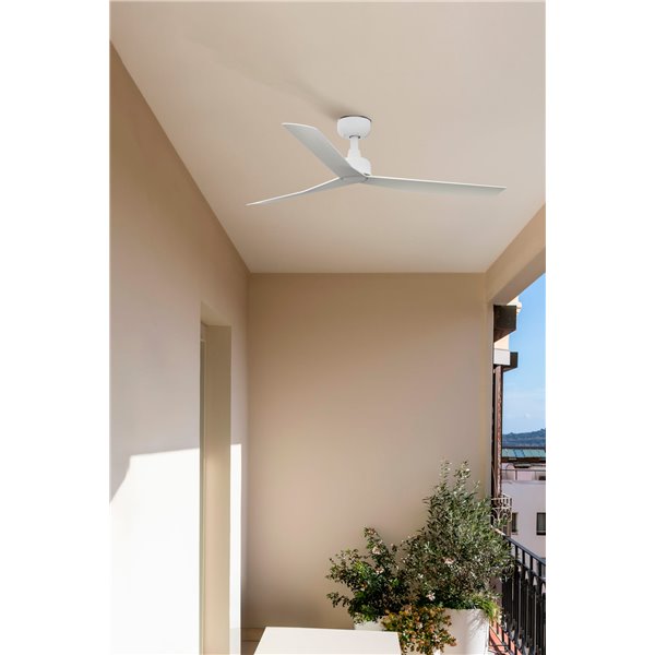Ventilador sin luz de techo MARINE M 27W blanco, apto para exterior IP44, con mando y control TUYA, Ø125 cm, 3 palas