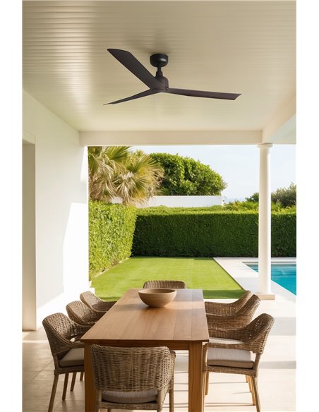 Ventilador sin luz de techo MARINE M marrón 27W, apto para exterior IP44, con app TUYA y mando, 3 palas Ø125 cm