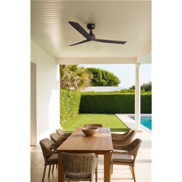 Ventilateur de plafond MARINE M marron 27W sans lumière, adapté à une utilisation en extérieur IP44, avec application TUYA et té