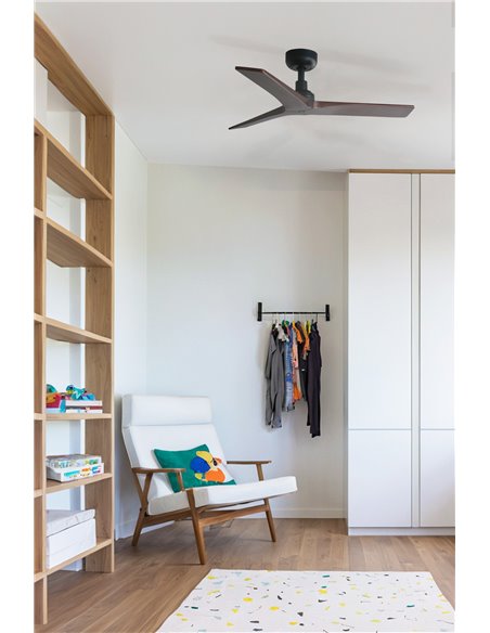 Ventilador sin luz KLIM S negro palas madera FSC nogal/roble, Ø925mm, con mando y app inteligente TUYA, 28W, E27