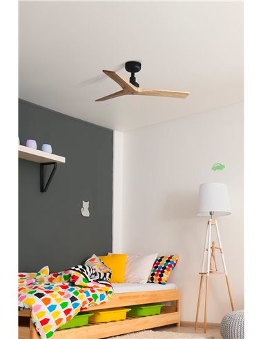 Ventilateur KLIM S noir sans lumière, pales en bois de noyer/chêne FSC, Ø925mm, avec télécommande et application TUYA smart, 28W