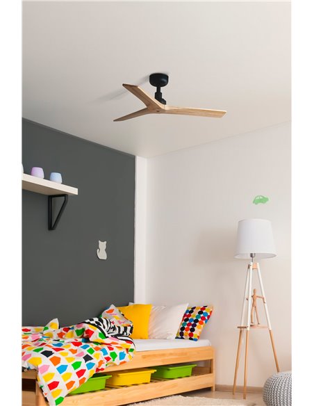 Ventoinha KLIM S preto sem luz, pás de madeira de nogueira/carvalho FSC, Ø925 mm, com controle remoto e aplicativo TUYA smart, 2