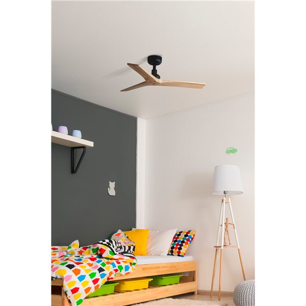 Ventoinha KLIM S preto sem luz, pás de madeira de nogueira/carvalho FSC, Ø925 mm, com controle remoto e aplicativo TUYA smart, 2