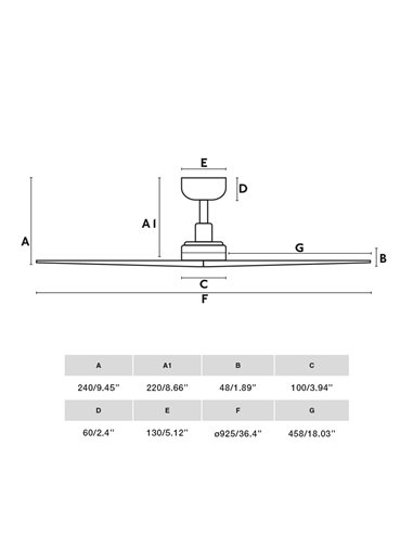 Ventilateur KLIM S noir sans lumière, pales en bois de noyer/chêne, Ø925mm, avec application WIZ et commande vocale, 28W, E27