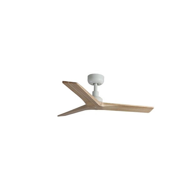 Ventilador sin luz KLIM S con mando y app TUYA, blanco con palas madera roble claro, Ø925mm, 28W