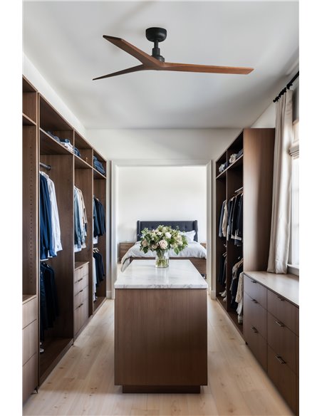 Ventilateur KLIM M noir sans lumière, pales en bois de noyer/chêne, 35W, Ø1250mm, avec télécommande et application TUYA