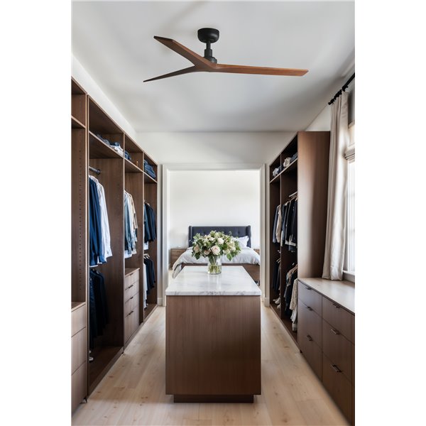 Ventilador sin luz KLIM M negro palas madera nogal/roble, 35W, Ø1250mm, con mando y app TUYA