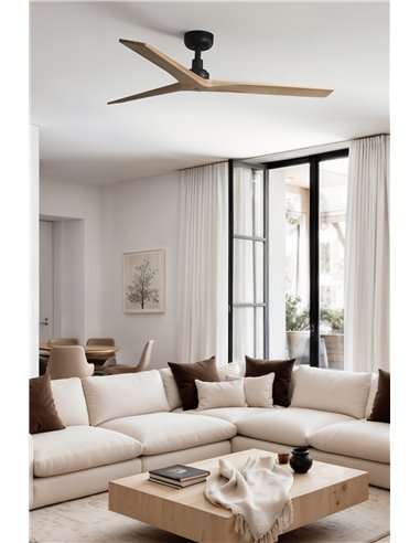 Ventoinha KLIM M preto sem luz, pás em madeira de nogueira/carvalho, 35W, Ø1250mm, com controle remoto e aplicativo TUYA