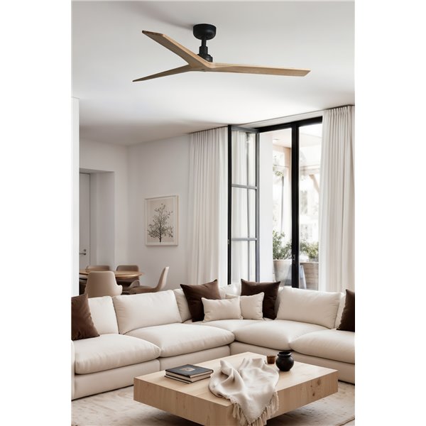 Ventilateur KLIM M noir sans lumière, pales en bois de noyer/chêne, 35W, Ø1250mm, avec télécommande et application TUYA