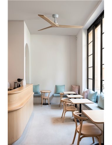 Ventilador sin luz KLIM M blanco palas madera roble claro, 35W, Ø1250mm, con mando y app TUYA