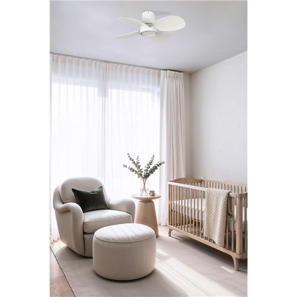 Ventilador LED de techo LED KLOVER S blanco 18W, Ø800mm con mando y luz CCT regulable, 4 palas