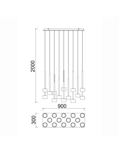 Lámpara Colgante TONIC de 14 Luces en redondo GX53 cristal multicolor H.200cm Ø60cm
