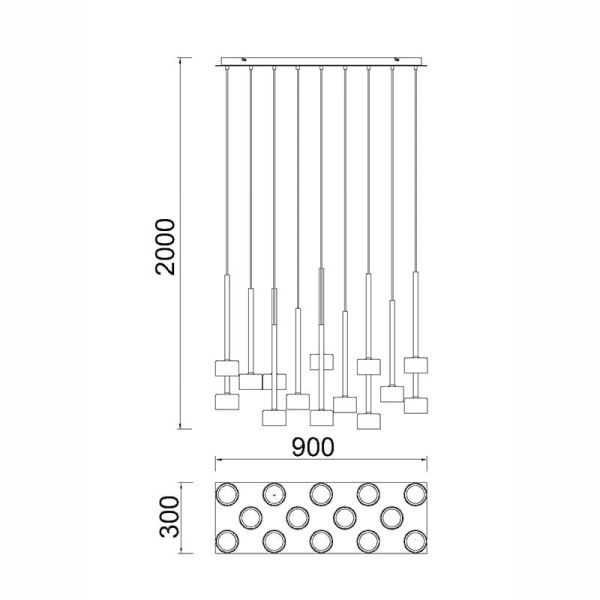 Lámpara Colgante TONIC de 14 Luces en redondo GX53 cristal multicolor H.200cm Ø60cm