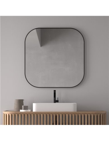 Miroir Malte non éclairé avec coins arrondis, cadre noir mat, différentes tailles