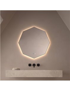Espelho poligonal retroiluminado triplo touch ALMOUROL 80x80cm com CCT 3000K-4500K-6000K e antiembaçante IP44
