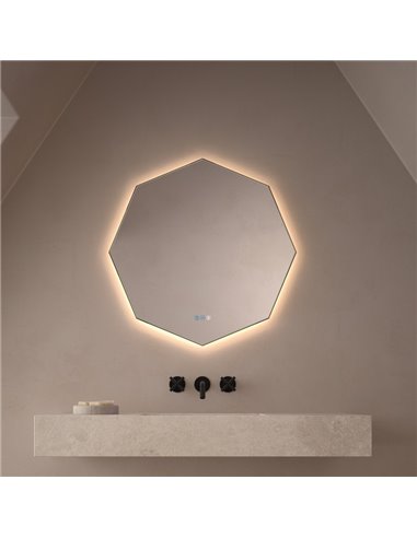 Espejo poligonal retroiluminado ALMOUROL 80x80cm Triple Touch Táctil CCT 3000K-4500K-6000K y Antivaho IP44