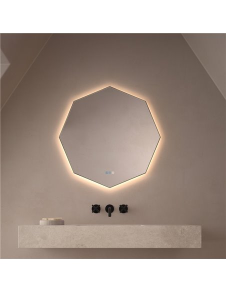 Espejo poligonal retroiluminado ALMOUROL 80x80cm Triple Touch Táctil CCT 3000K-4500K-6000K y Antivaho IP44