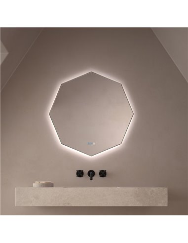 Espejo poligonal retroiluminado ALMOUROL 80x80cm Triple Touch Táctil CCT 3000K-4500K-6000K y Antivaho IP44