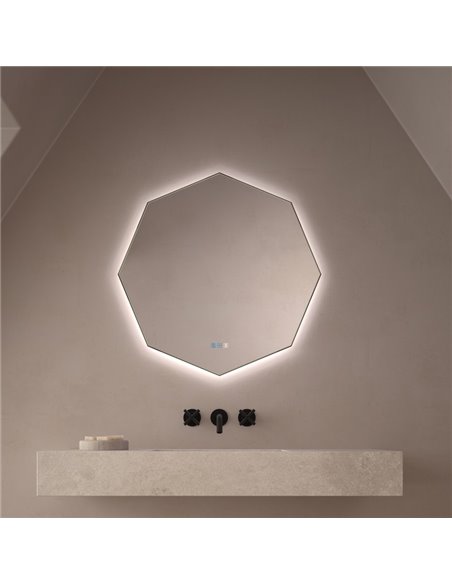 Espejo poligonal retroiluminado ALMOUROL 80x80cm Triple Touch Táctil CCT 3000K-4500K-6000K y Antivaho IP44