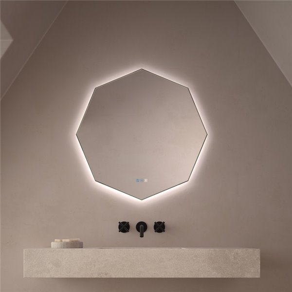 Espejo poligonal retroiluminado ALMOUROL 80x80cm Triple Touch Táctil CCT 3000K-4500K-6000K y Antivaho IP44