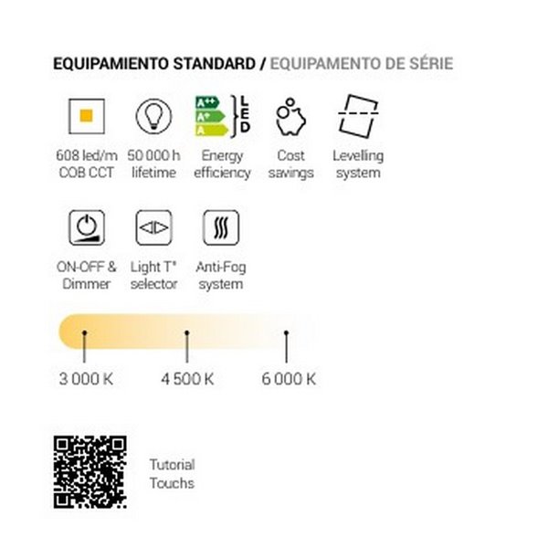 Miroir polygonal rétroéclairé tactile triple ALMOUROL 80x80 cm avec CCT 3000K-4500K-6000K et antibuée IP44