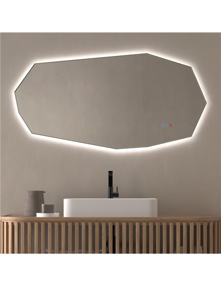 Espelho poligonal LED retroiluminado GAUDÍ para banheiros com Triple Touch CCT 3000K-4500K-6000K e antiembaçante IP44