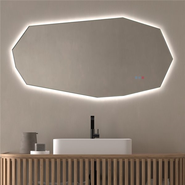 Miroir LED polygonal rétroéclairé GAUDÍ pour salles de bains avec Triple Touch CCT 3000K-4500K-6000K et antibuée IP44