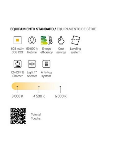 Espelho poligonal LED retroiluminado GAUDÍ para banheiros com Triple Touch CCT 3000K-4500K-6000K e antiembaçante IP44