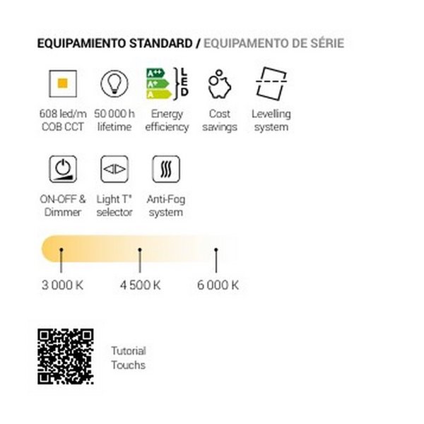 Miroir LED polygonal rétroéclairé GAUDÍ pour salles de bains avec Triple Touch CCT 3000K-4500K-6000K et antibuée IP44