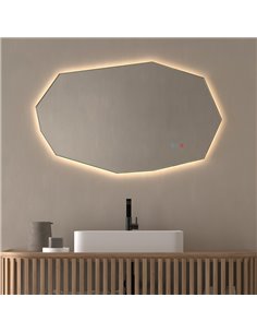 Miroir LED polygonal rétroéclairé GAUDÍ pour salles de bains avec Triple Touch CCT 3000K-4500K-6000K et antibuée IP44