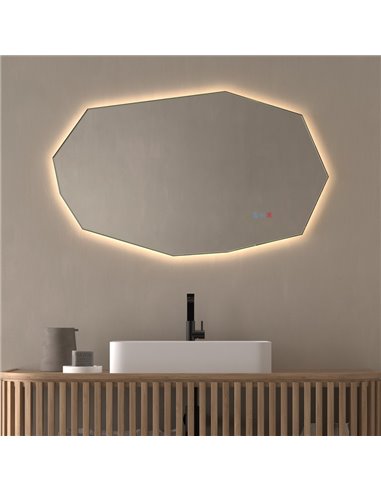 Espejo LED forma poligonal retroiluminado GAUDÍ para baño Triple Touch Táctil CCT 3000K-4500K-6000K y Antivaho IP44