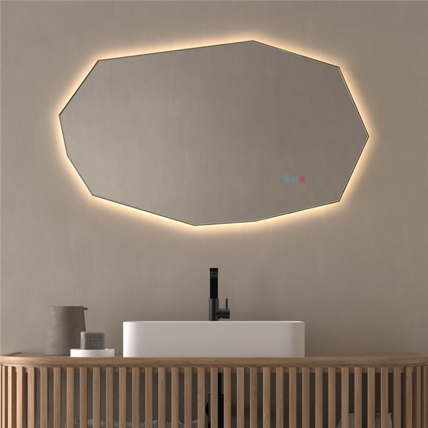 Espejo LED forma poligonal retroiluminado GAUDÍ para baño Triple Touch Táctil CCT 3000K-4500K-6000K y Antivaho IP44