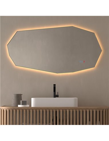 Espelho poligonal LED retroiluminado GAUDÍ para banheiros com Triple Touch CCT 3000K-4500K-6000K e antiembaçante IP44