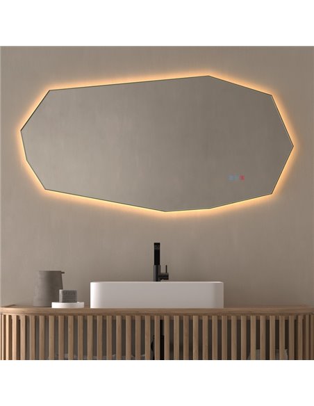 Miroir LED polygonal rétroéclairé GAUDÍ pour salles de bains avec Triple Touch CCT 3000K-4500K-6000K et antibuée IP44