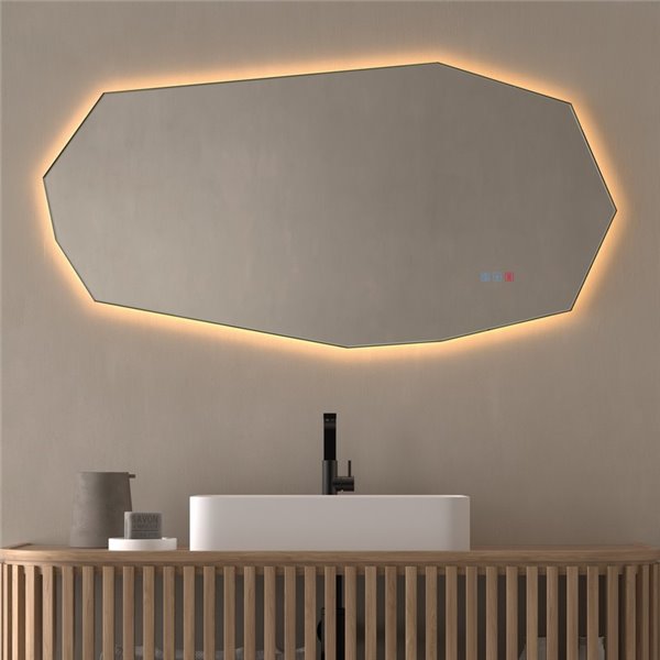 Miroir LED polygonal rétroéclairé GAUDÍ pour salles de bains avec Triple Touch CCT 3000K-4500K-6000K et antibuée IP44