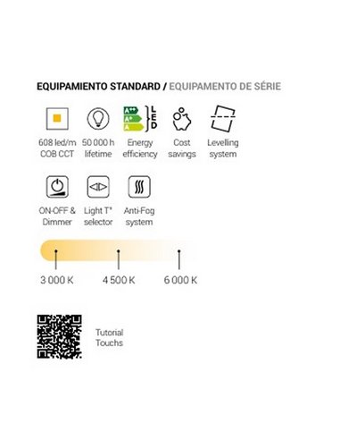 Espelho retroiluminado LED MUDEJAR Triple Touch com múltiplas posições, CCT 3000K-4500K-6000K e antiembaçante IP44
