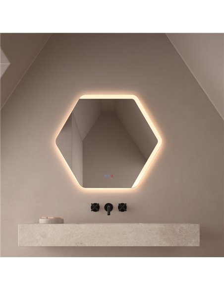 Miroir LED avec éclairage frontal et rétroéclairé, TARRAGONE, 80x70cm, Triple Touch, CCT 3000K-4500K-6000K et antibuée, IP44