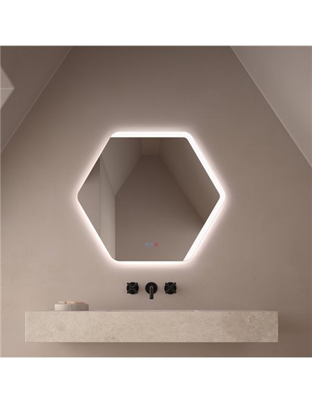 Miroir LED avec éclairage frontal et rétroéclairé, TARRAGONE, 80x70cm, Triple Touch, CCT 3000K-4500K-6000K et antibuée, IP44