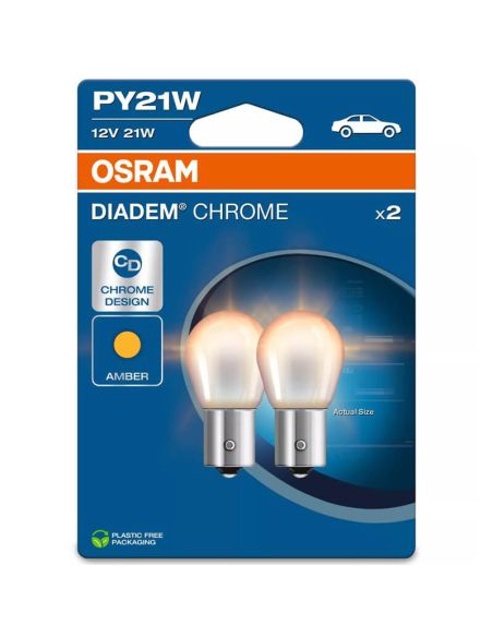 Ampoule halogène Diadem chromée PY21W 12V (nouvelle génération), lot de 2 ampoules 7507DC Osram