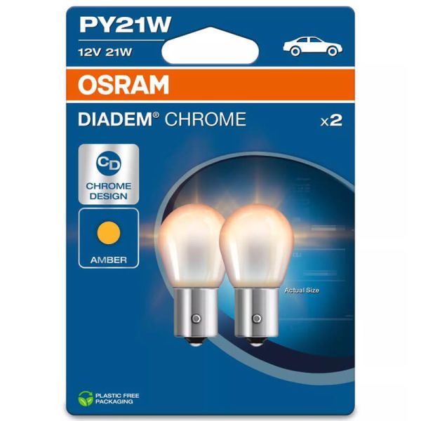 Bomba Âmbar Halogena Diadem Cromada PY21W 12V (Próxima Geração) 2 Unidades 7507DC Osram