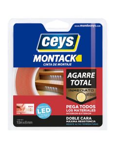 Cinta Doble Cara CEYS Montack Especial para LEDs 8mm x 10m – Fijación Fuerte sin Clavos ni Tornillos