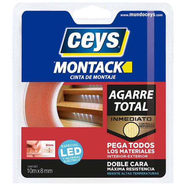 Cinta Doble Cara CEYS Montack Especial para LEDs 8mm x 10m – Fijación Fuerte sin Clavos ni Tornillos